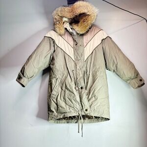 Winter Club Cyclone Down Feather Parka Fur Hood Ski Snow XS Beige Quilted Lined
